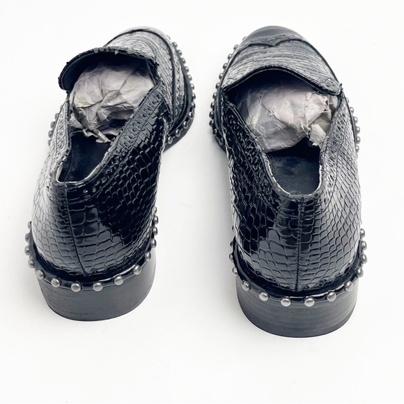 ADRIANNA PAPELL Black Leather Lined Embossed Studded Pointy Toe Flats, Size 7 - Picture 4 of 11